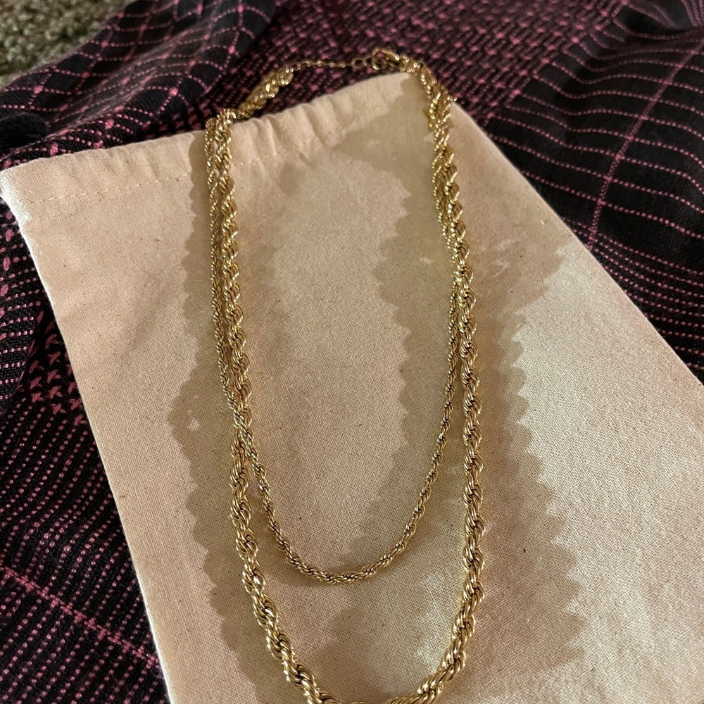 2 tier Chain Necklace goldtone chain lobster clasp simple elegant‎ timeless 16"